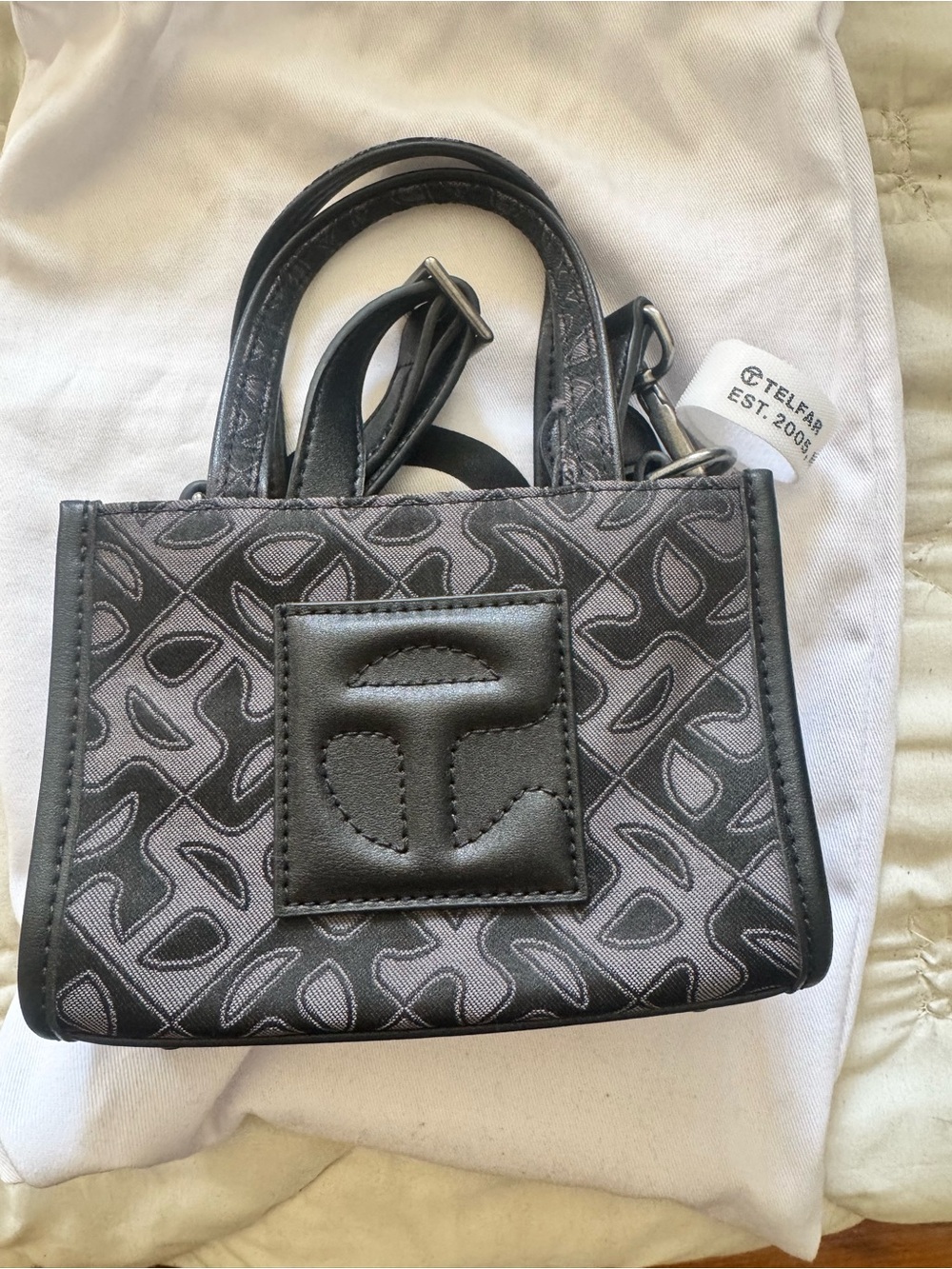 Telfar Black Patterned Small Shopper Bag